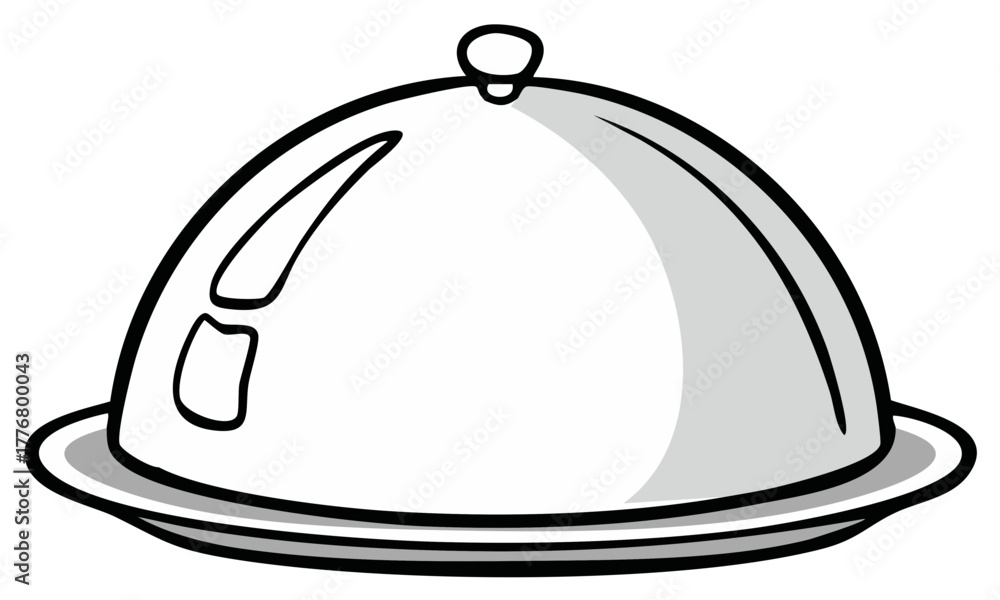 Naklejka premium Cartoon Cloche Dish with Lid on Plate Isolated, Vector Illustration