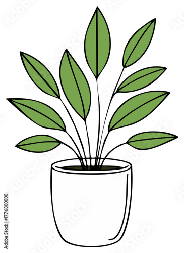 Minimalist Illustration of a Green Potted Houseplant with Oval Leaves