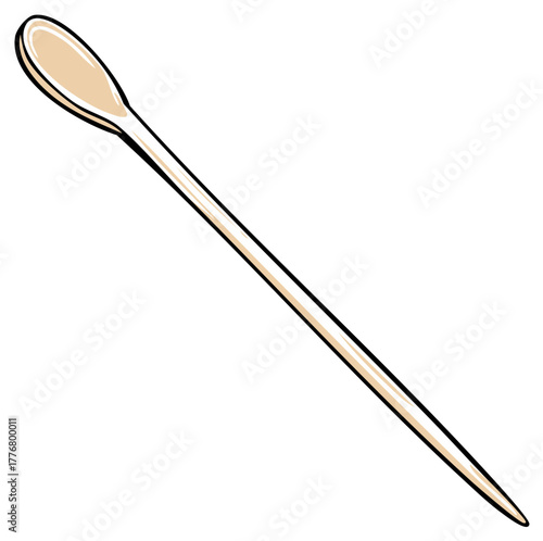 Cartoon long wooden spoon or cocktail stirrer vector illustration for mixing drinks