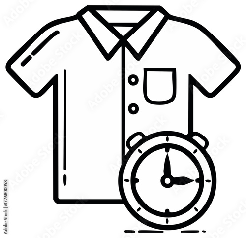 Stylized Icon of Collared Shirt with Pocket and Time Clock Concept