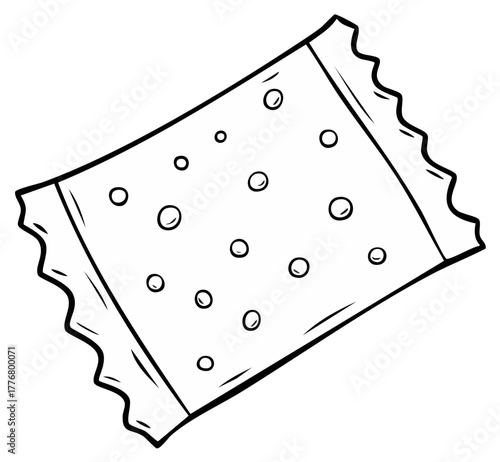 Hand Drawn Cracker Snack with Round Holes Simple Black Line Art