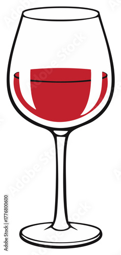 A classic wine glass filled with red wine showcasing a dark liquid with subtle reflections and highlights against a clean white background.