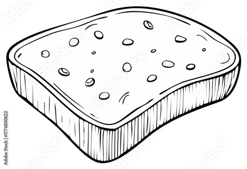 Hand-drawn line art illustration of a rustic bread slice with textured top, isolated vector sketch