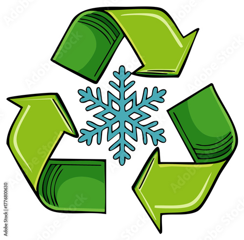 Recycle Symbol and Snowflake Icon for Environmental Conservation and Sustainable Cold Chain