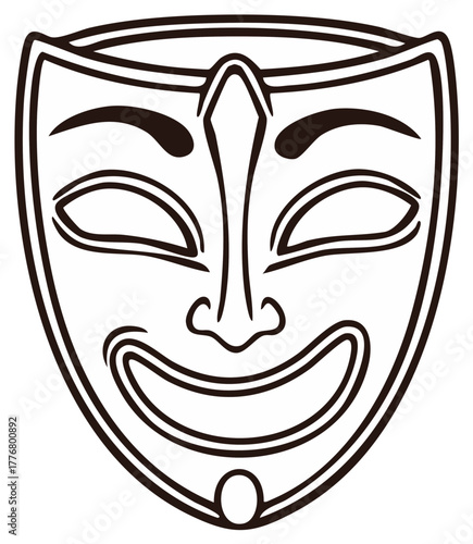 Classic comedy theatrical mask symbol of drama and performance line art