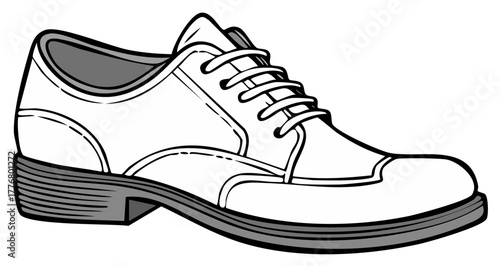 Outline Drawing of Lace Up Dress Shoe, Footwear for Formal Occasions