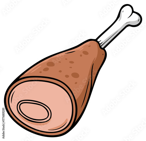 Classic Cartoon Ham Leg with Bone Comic Style Meat Icon for Holiday Feasts and Dinner