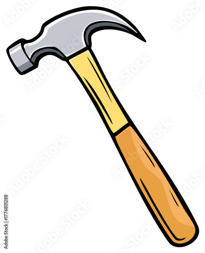 Classic Claw Hammer with Wooden Handle Tool Illustration