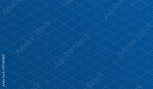Blue isometric grid background. Template for digital paper. Isometric grid seamless triangle pattern. Checkered ruler for notebooks, drawing sheets, dissertation illustrations. Vector blue background