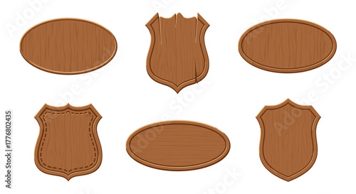 Wooden sign templates set with retro shields and ovals