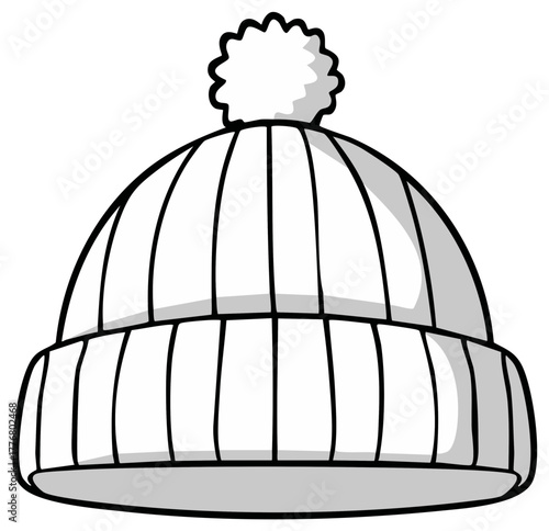 Winter Pom Pom Knit Hat Illustration Simple Black and White Toque Style Beanie Clothing Apparel