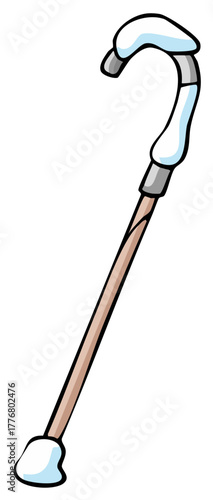 Cartoon illustration of a walking cane, walking stick, mobility aid, assist device, mobility support