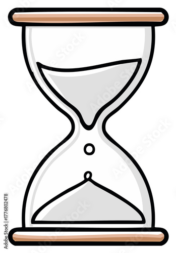 Simple cartoon hourglass with sand actively flowing, symbolizing time passing and countdown.