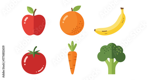 Flat style fresh fruits and vegetables collection for healthy eating designs