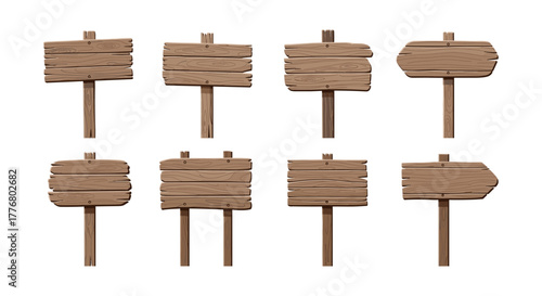 Wooden signboard collection with different shapes and textures