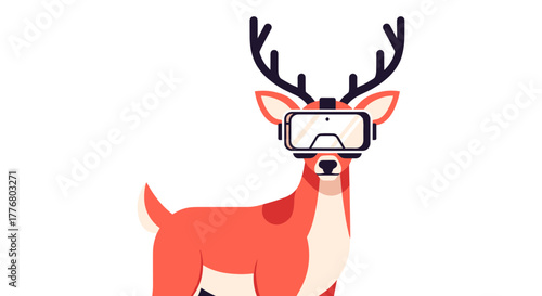 Futuristic deer with virtual reality goggles in flat design