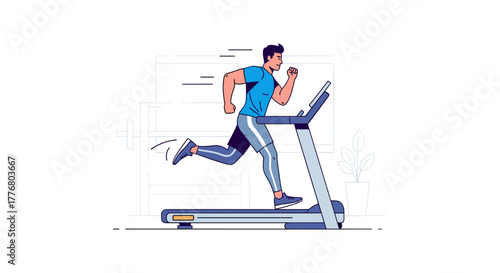 Man running on treadmill in modern gym with dynamic motion