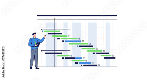 Businessman analyzing gantt chart for project planning and task management