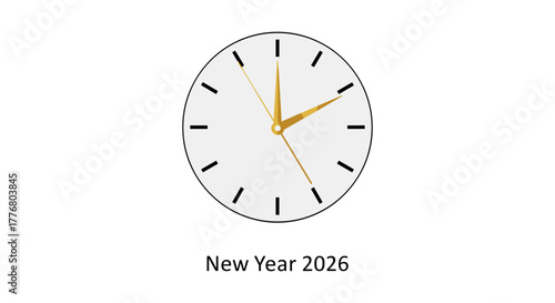 Minimalist clock showing midnight for new year 2026 celebration