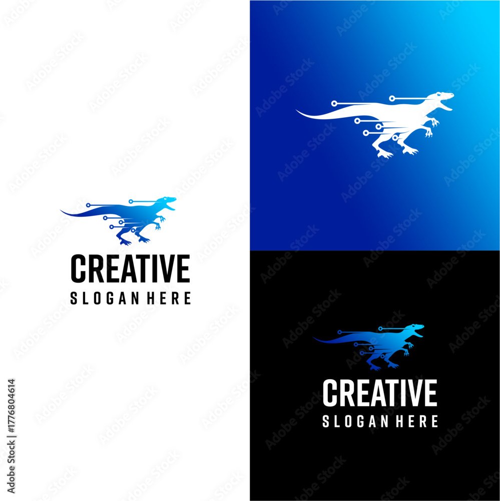 Naklejka premium Modern technology logo combined with dinosaur elements symbolizes great power