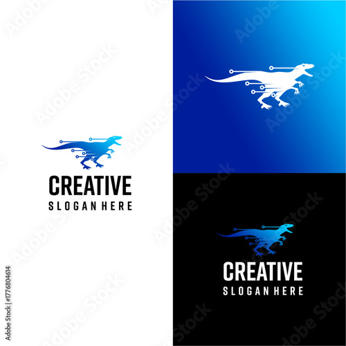 Modern technology logo combined with dinosaur elements symbolizes great power