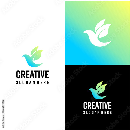 logo of a bird in the echo with leaves all looks modern