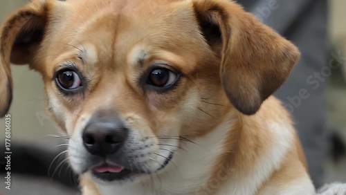 portrait of an adorable young dog exhibiting a sorrowful and remorseful facial