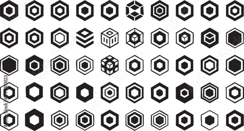 Modern Vector Hexagon Logo Icon Set. Abstract Geometric Shapes for Technology and Data.