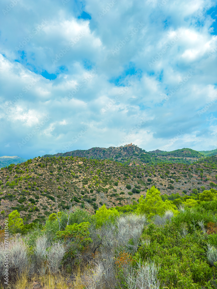 Obraz premium Vast green hills under a cloudy sky in a remote mountainous region on a calm day