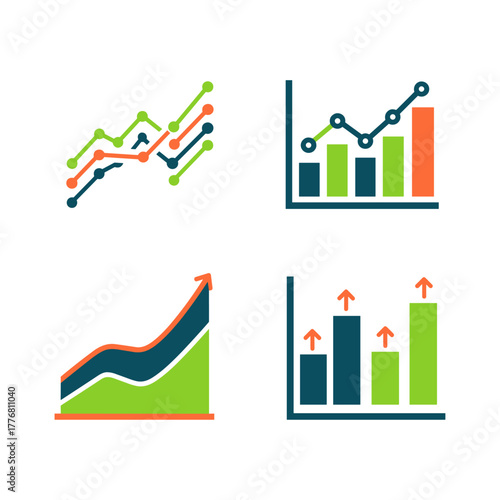 Bar chart, Line graph, Statistics icon logo flat vector design