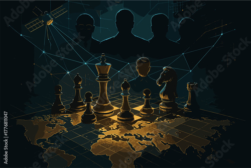 Geopolitical Chessboard – Global Strategy and Hidden Power Illustration