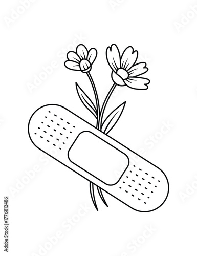 Bandage with flowers, coloring page, , vector illustration