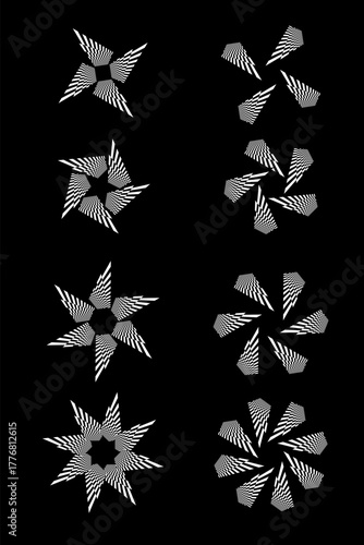 Set rotation shapes, black and white on  black background, vector