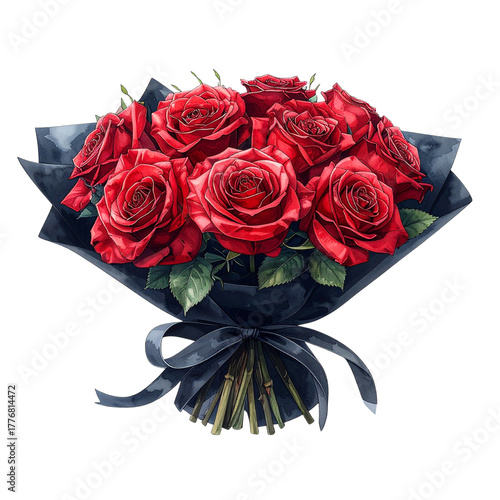 Romantic Red Rose Bouquet Clipart