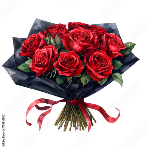 Romantic Red Rose Bouquet Clipart