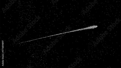 Falling star stipple effect with sparkling comet tail. Dotted space background for celestial and cosmic design application. Scientific illustration.