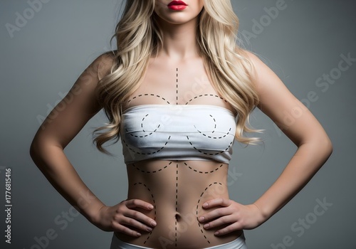 Plastic Surgery Concept Female Torso with Marked Lines Pre-Operative