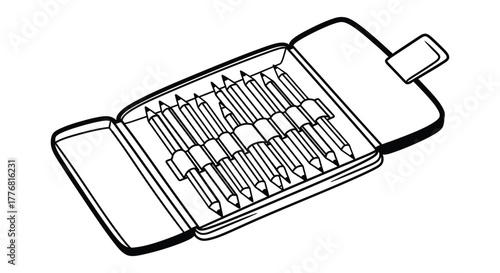 Open pencil case filled with colored pencils, ready for creative expression and learning.