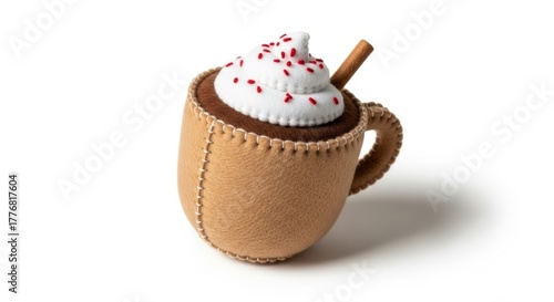 Felt Mug of Hot Chocolate photo on a solid white background, holiday christmas graphic, Craft