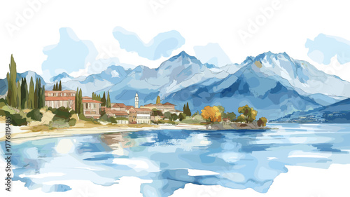 Bariloche. Bariloche hand drawn watercolor illustration