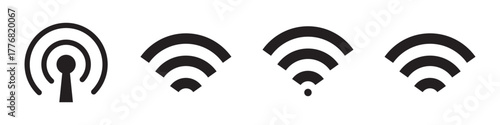 Wifi data icon set, Signal Icon Set – Smartphone UI Elements Including Charge Levels, WiFi, and Network Status in Vector illustration.