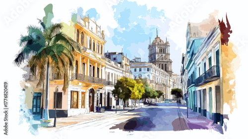Montevideo ? Ciudad Vieja. Montevideo ? Ciudad Vieja hand drawn watercolor illustration