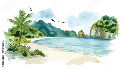 Tayrona National Park. Tayrona National Park hand drawn watercolor illustration