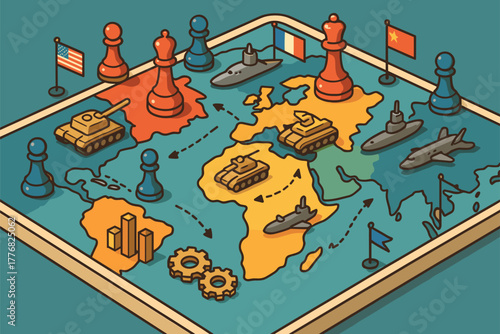 Geopolitical Strategy Board – Global Power and Military Influence Illustration