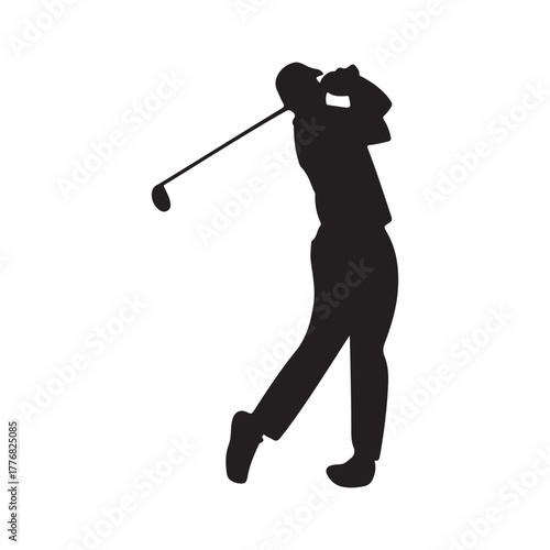 Golfer Swing Silhouette Icon – Man Playing Golf with Club in Action Pose Isolated on White Background