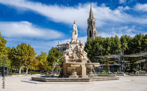 The Pradier Fountain (Fontaine de Pradier) in Nîmes, Provence, Occitanie, France, Europe
