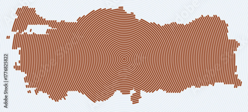 Turkey shape rings. Country map formed by stacked circles. Turkey boundary shape design. Amazing vector illustration.