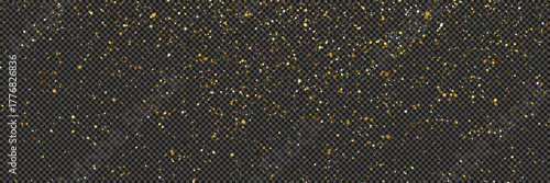 Gold glittering dust with stars on transparent backdrop