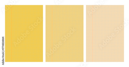 Set of yellow legal pad pages with grid designs