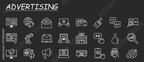 Advertising and promotion line icons collection. Big UI icon set. Thin outline icons pack. Vector illustration